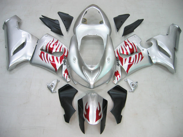 Fairings 2005-2006 Kawasaki ZX6R 636 Silver & Red Flame Ninja Generic