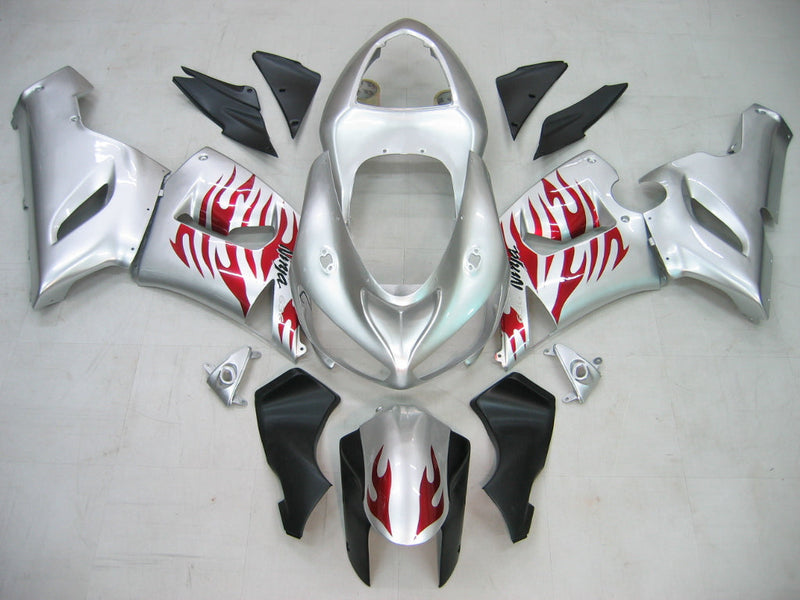 Carenados 2005-2006 Kawasaki ZX6R 636 Plata y Llama Roja Ninja Racing Genérico