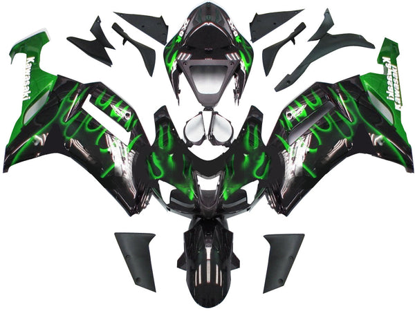 Fairings 2007-2008 Kawasaki ZX6R ZX636 Black & Green Flame Ninja Racing Generic