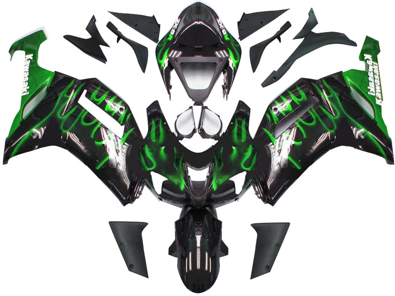 Verkleidungen 2007-2008 Kawasaki ZX6R ZX636 Black &amp; Green Flame Ninja Racing Generic