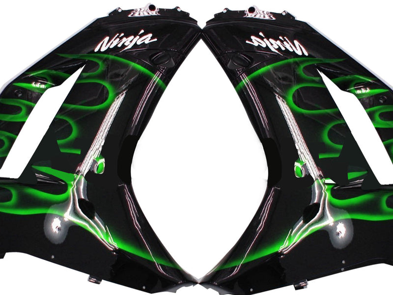 Fairings 2007-2008 Kawasaki ZX6R ZX636 Black & Green Flame Ninja Generic