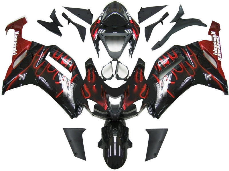 Fairings 2007-2008 Kawasaki ZX6R ZX636 Black & Red Flame Ninja ZX6R Racing Generic