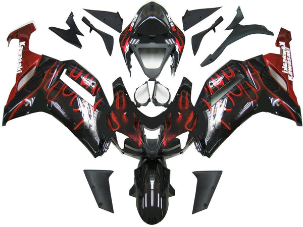 Carenados 2007-2008 Kawasaki ZX6R ZX636 Negro y Rojo Flame Ninja ZX6R Genérico