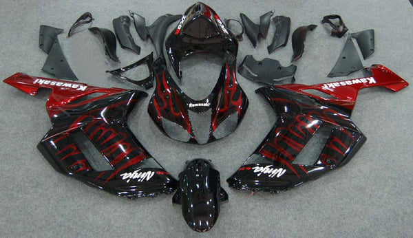 Verkleidungen 2007-2008 Kawasaki ZX6R ZX636 Black &amp; Red Flame Ninja Generic