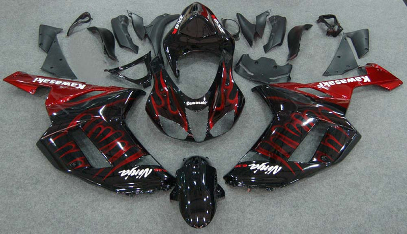 Verkleidungen 2007-2008 Kawasaki ZX6R ZX636 Black &amp; Red Flame Ninja Generic