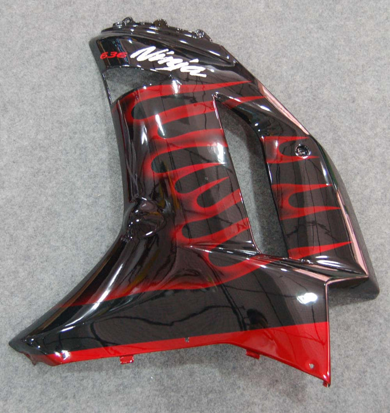 Fairings 2007-2008 Kawasaki ZX6R ZX636 Black & Red Flame Ninja Generic