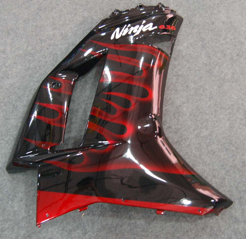 Fairings 2007-2008 Kawasaki ZX6R ZX636 Black & Red Flame Ninja Racing Generic