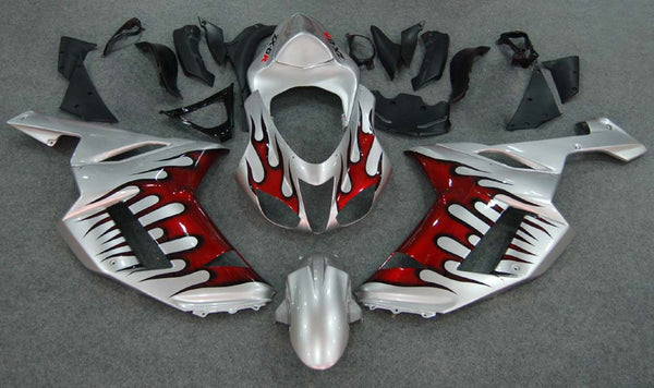 Fairings 2007-2008 Kawasaki ZX6R ZX636 Silver & Red Flame ZX6R Racing Generic