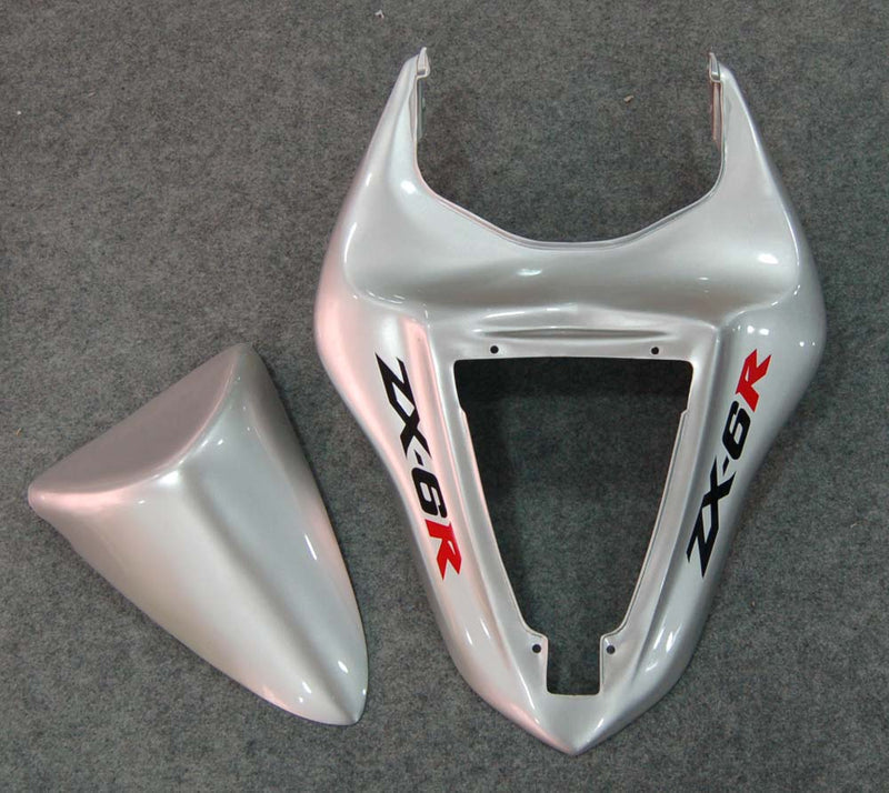 Fairings 2007-2008 Kawasaki ZX6R ZX636 Silver & Red Flame ZX6R Generic