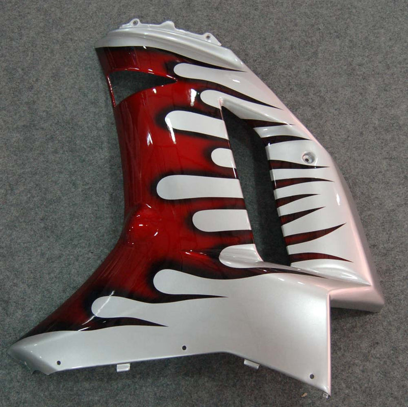 Fairings 2007-2008 Kawasaki ZX6R ZX636 Silver & Red Flame ZX6R Generic