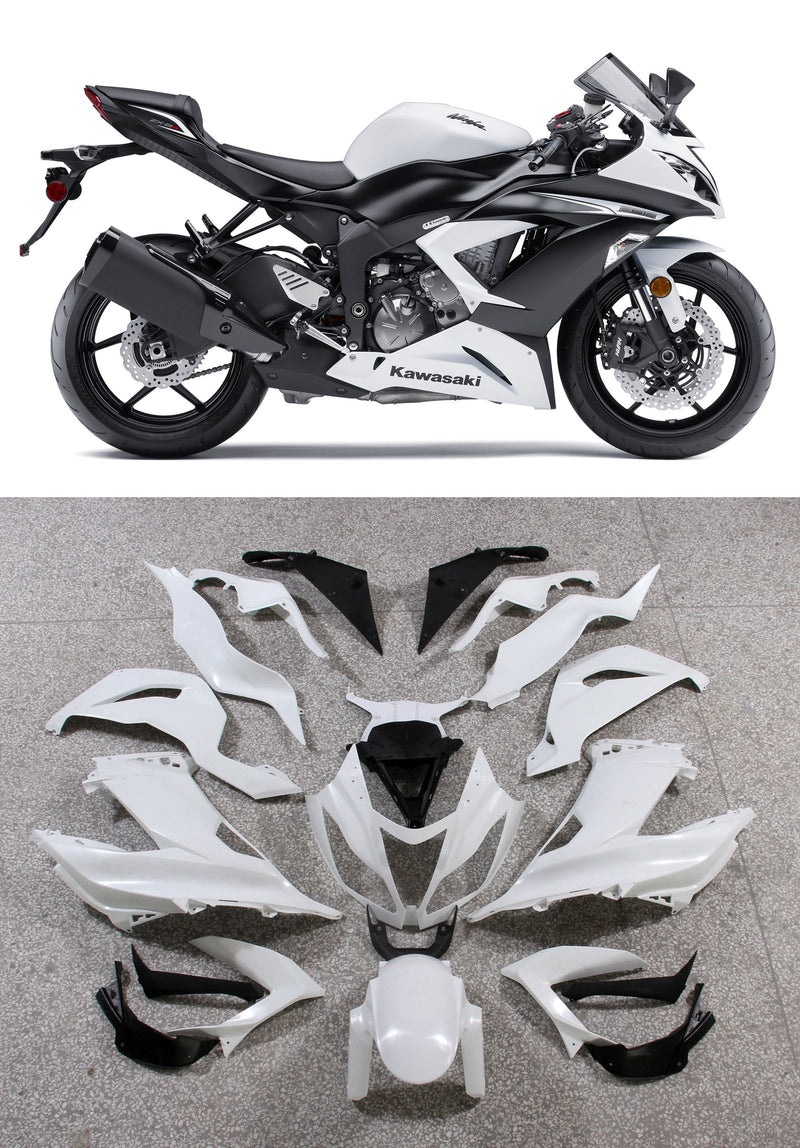 Fairings 2013-2018 Plast Kawasaki ZX6R 636 White Ninja Racing Generic