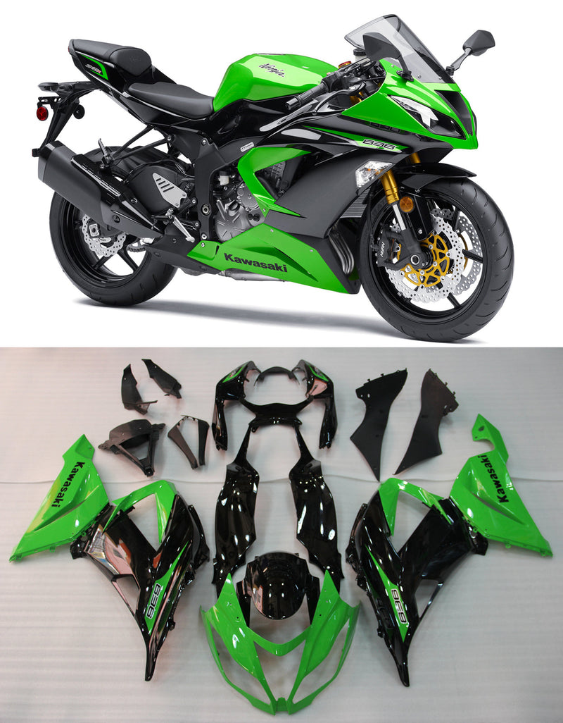 Carenagens 2013-2018 Plásticos Kawasaki ZX6R 636 Verde Preto Ninja Racing Genérico