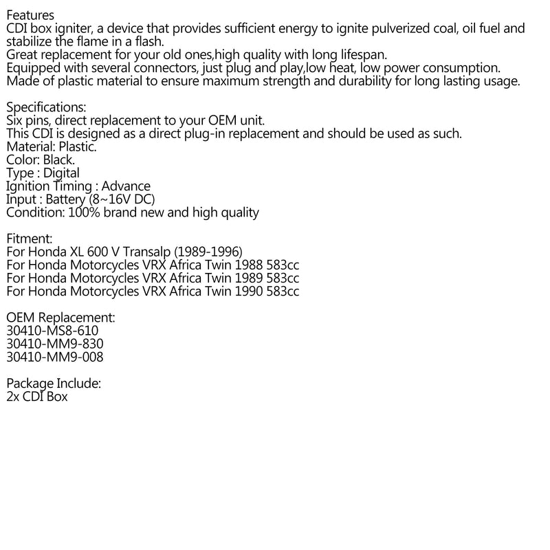 Encendedor CDI para Honda XL600 V 87-94 Transalp, MS8, CI558, con interruptor de caballete lateral Genérico