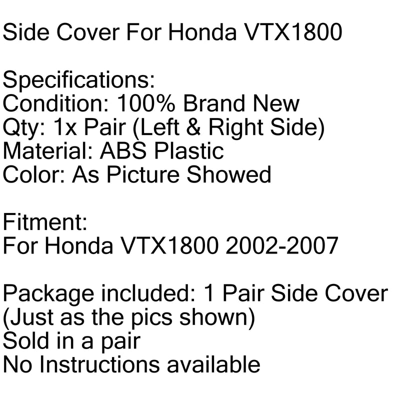 1 par de tampa lateral da motocicleta para Honda VTX1800 2002-2007 cromo ABS plástico genérico