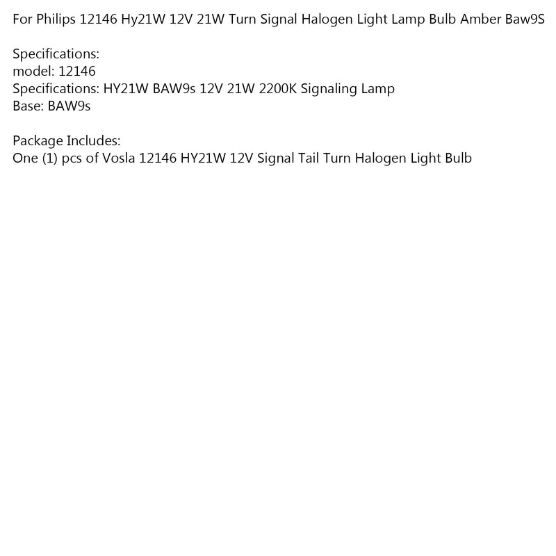 Für Philips 12146 Hy21W 12V 21W Blinker Halogenlampe Birne Bernstein Baw9S Generic