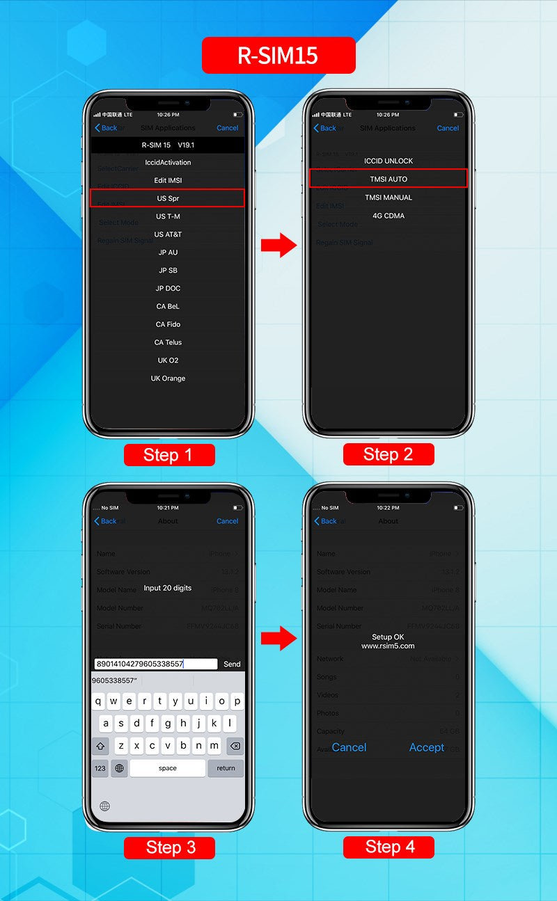 Päivitä RSIM-15 Nano Unlock Card iPhone 13 Pro X XS Max 8 iOS 14.7:lle