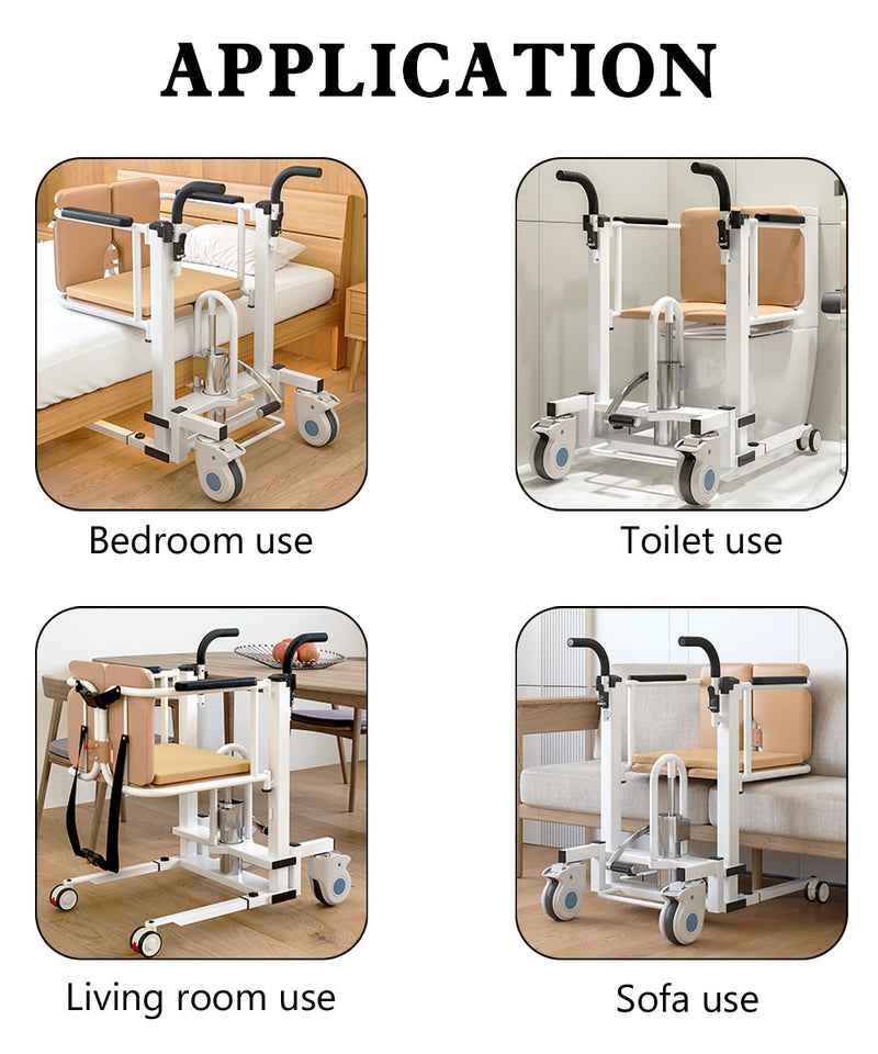 Silla para pacientes, silla de ruedas elevadora hidráulica con asiento y mesa divididos en 180°