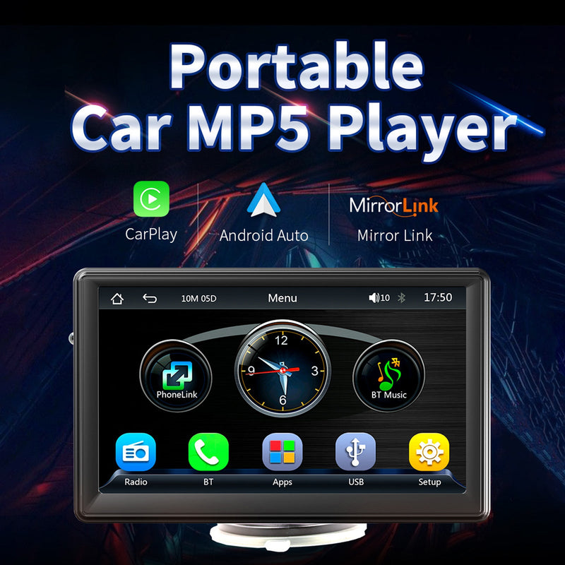 7" Wireless Carplay Bluetooth Stereo Radio FM Auto MP5-soitin + 4 LED-kamera