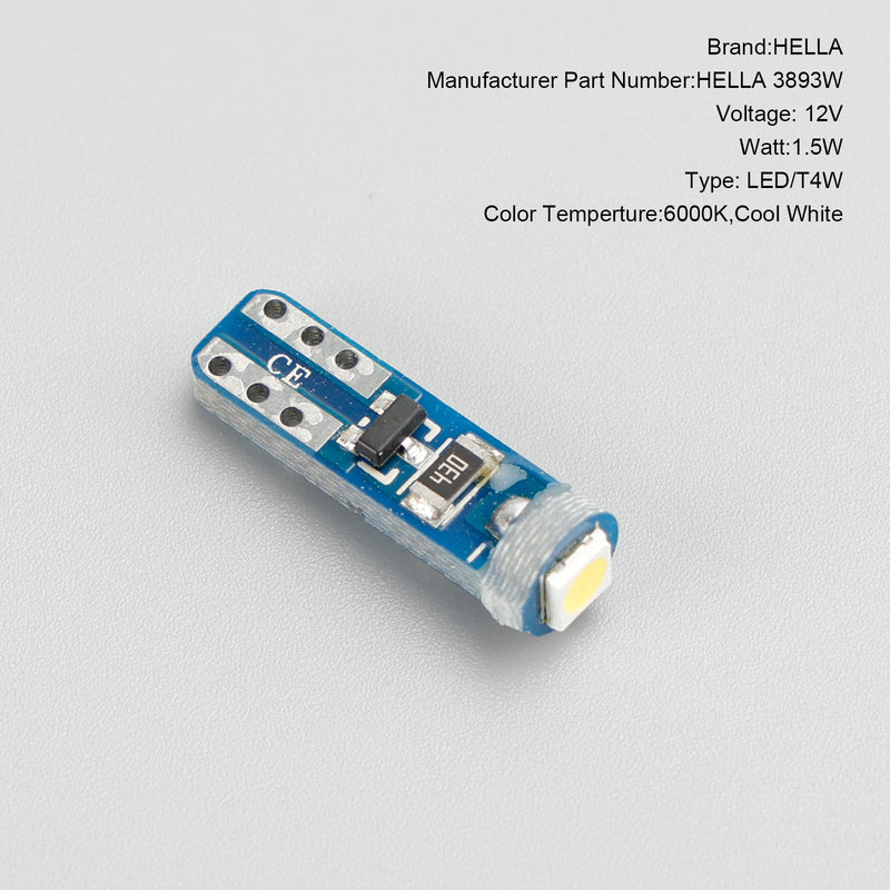 10X para HELLA LED Retrofit 2721W cuña T5 12V 1W W2X4.6D 6000K