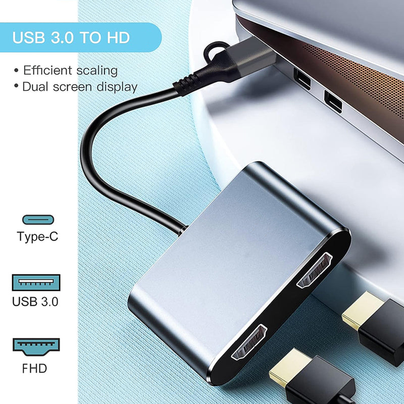 USB3.0 Type-C till Dual 1080P HD-omvandlare, Notebook-expansion med samma skärm