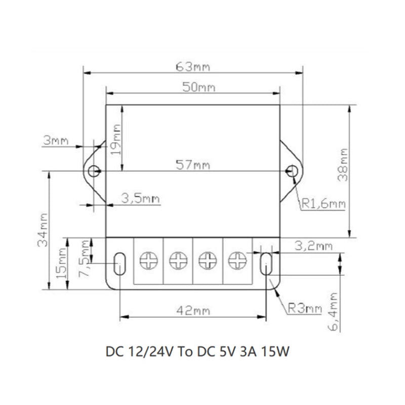 DC-DC 12V/24V til 5V 3A 15W nedtrappingsregulatormodul spenningsomformermåler