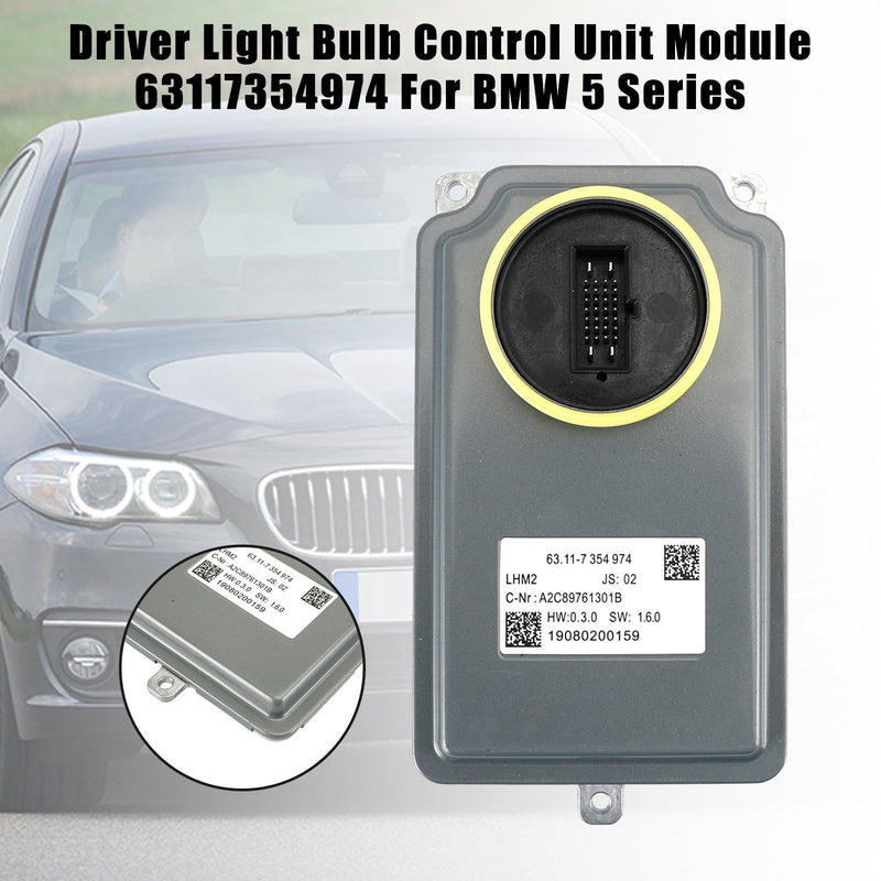 2014-2016 BMW 535d 535dx 550i 550ix Módulo de control de bombilla de luz del conductor 63117354974