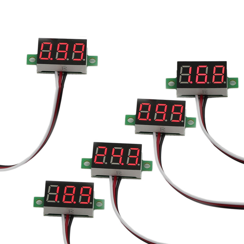 5x Mini DC 0-30V Rote LED 3-Digitalanzeige Spannung Voltmeter Panel Kalibrierbar