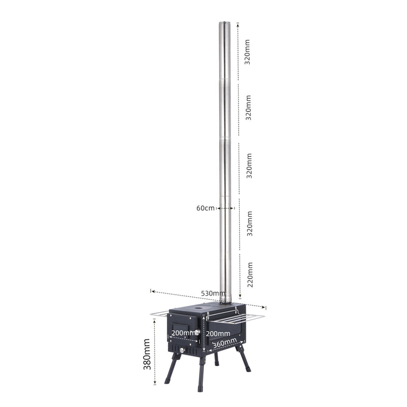 Fogão a lenha portátil para acampamento ao ar livre com cano para cozinhar em barraca