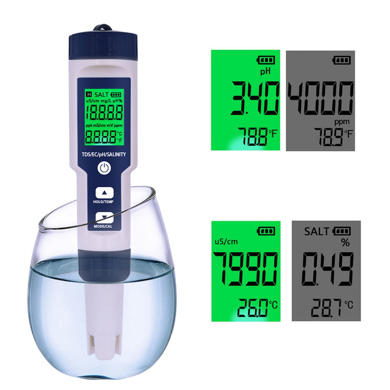 5in1 PH/TDS/EC/Salzgehalt/Temperatur Digital Water Quality Tester Meter Test Tool