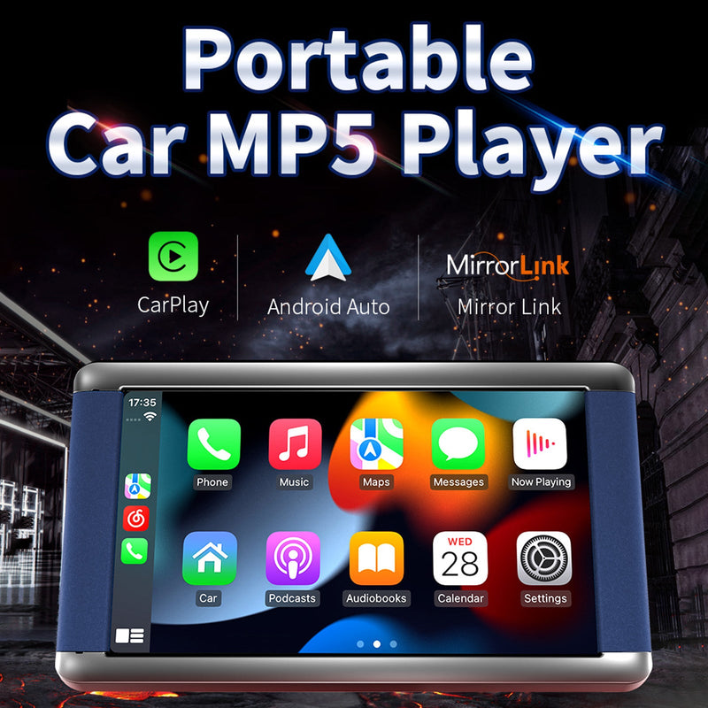 Tragbarer 7-Zoll-Auto-MP5-Player, Bluetooth-Monitor, kabelloses Carplay + 4 LED-Kamera