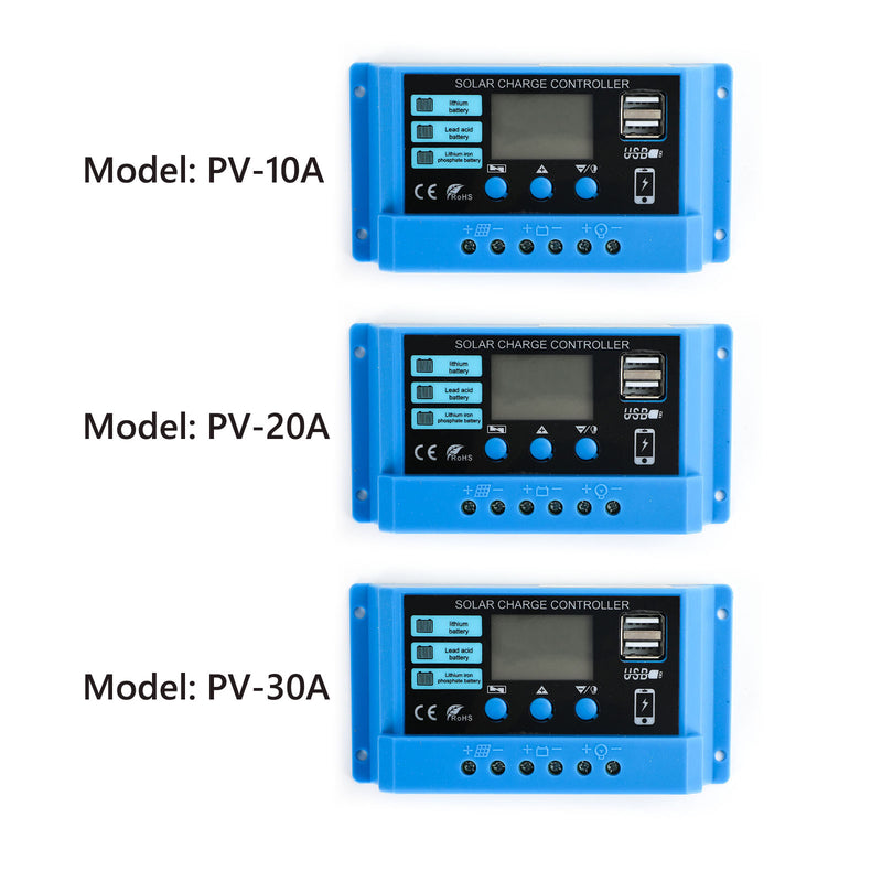 PWM 10A 20A 30A Solar Charge Controller PV-regulator för Lifepo4 Lithium Bly Acid Gel