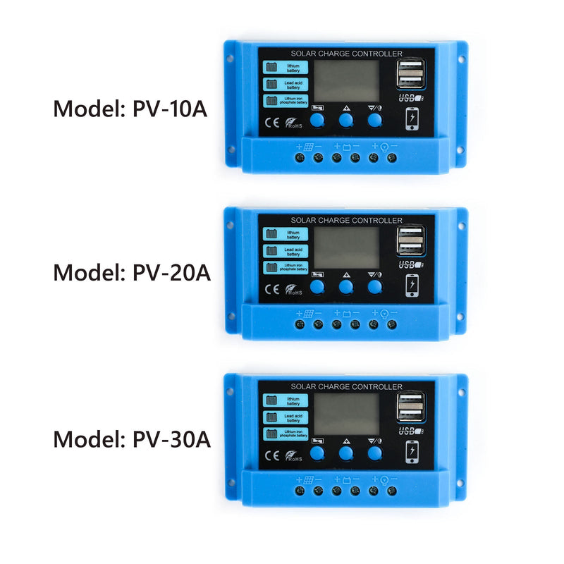 PWM 10A 20A 30A solcellsladdningsregulator för 100W 200W 300W solpanel