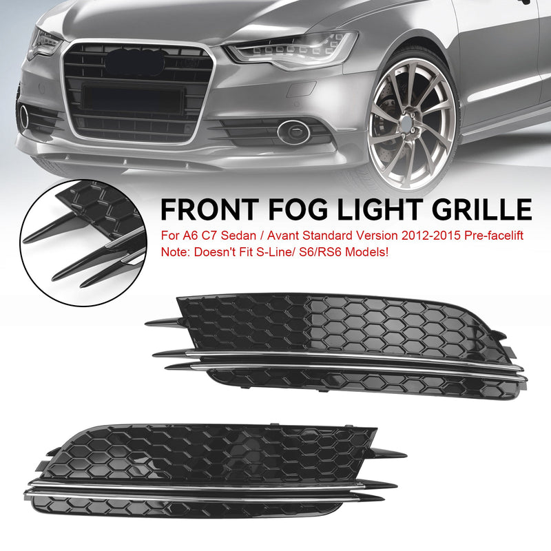 2ST främre dimljusskydd Bezel Grill Grill Passar Audi A6 4G C7 2012-2015