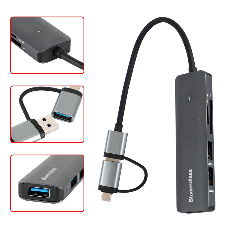 Type-C+USB Interface Hub PD100W dokkingstasjon for Windows Mac OS Linux