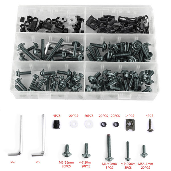 177pcs Sportbikes Motorradverriegelungsschrauben Kit M5/M6 Fastener Schrauben Titanium