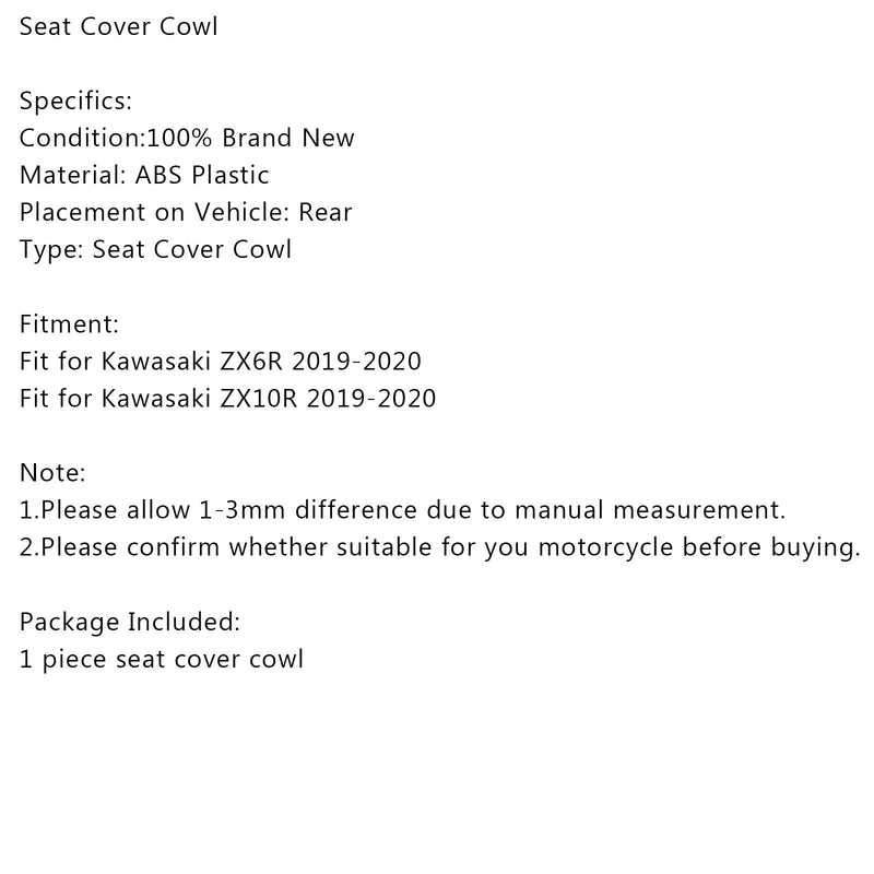 Kawasaki ZX6R ZX10R 2019-2024 Motorcykel baksätes kåpa