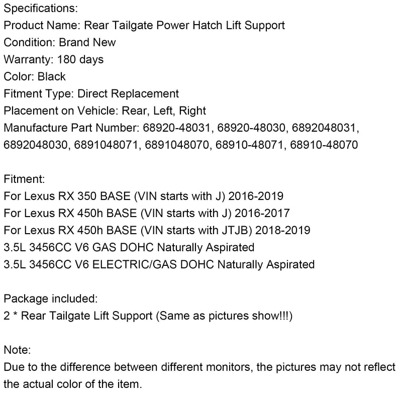 6892048031 2st Baklucka Stödstag passar för Lexus RX350 RX450h 2016-2019