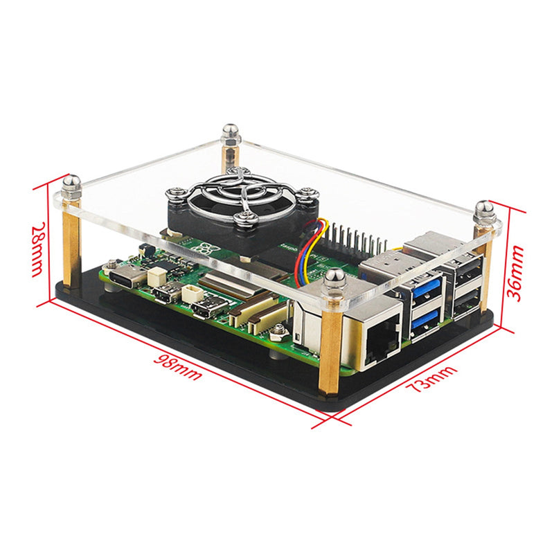 Raspberry Pi 5 Flerlagers akrylskal, transparent skyddsfodral, fläkt