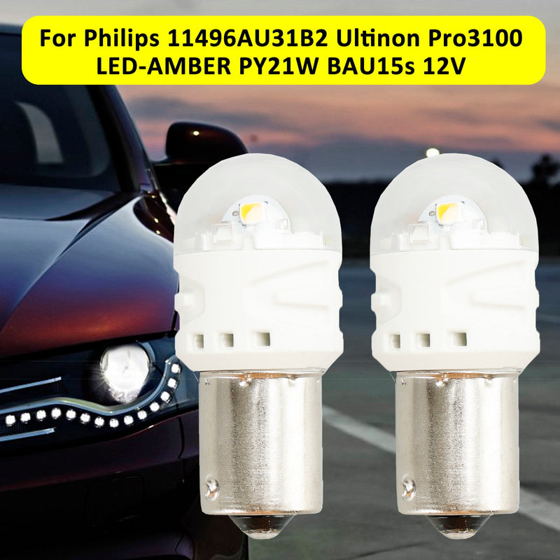 Para Philips 11496AU31B2 Ultinon Pro3100 LED ÂMBAR PY21W BAU15s 12V