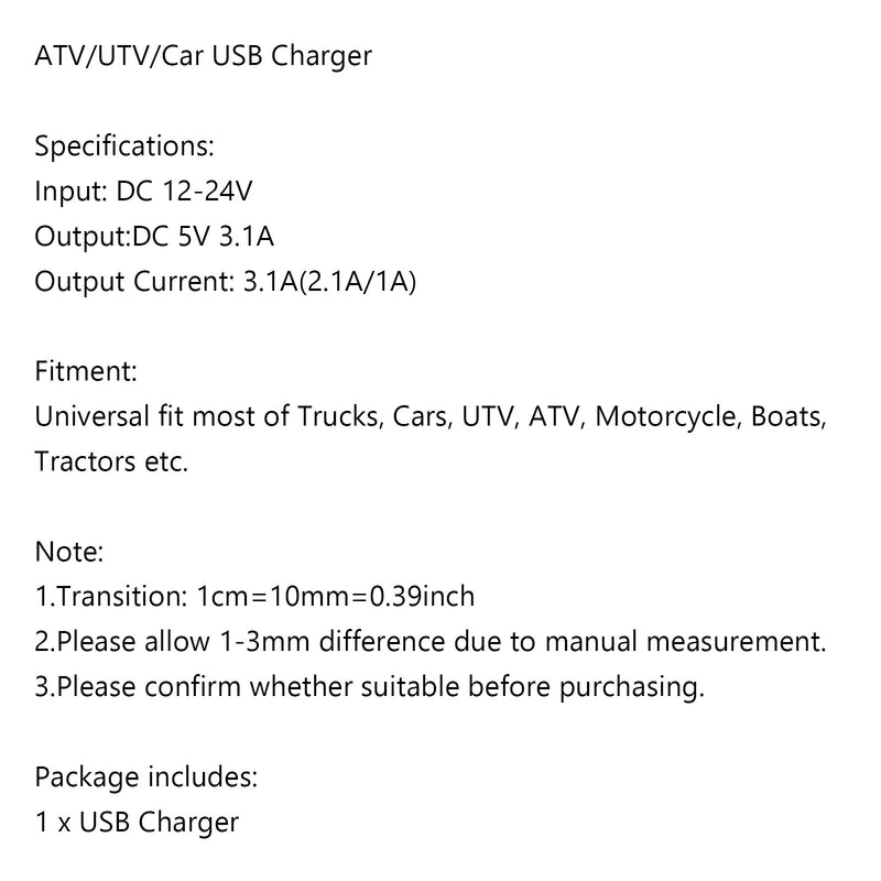 Laddare med två USB-uttag för UTV Can Am Polaris RZR Ranger 900 1000 XP 750 Generic