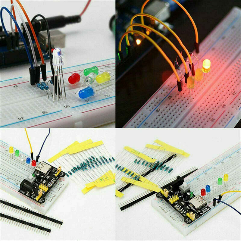 Kit básico de componentes electrónicos con resistencia de placa de pruebas de 830 puntos de conexión