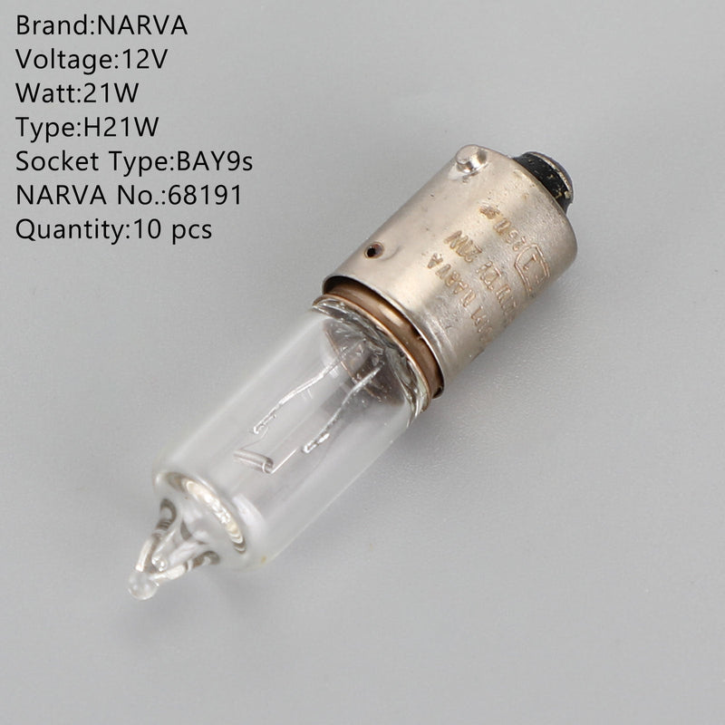 10x para lâmpadas auxiliares de carro NARVA 68191 H21W 12V21W BAY9s Generic