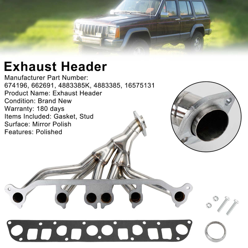 1991-1992 Comanche Cherokee Limited Wrangler Islander coletor de escape aço inoxidável 4.0L V6