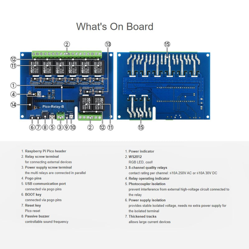 8-CH Relais Erweiterungsmodul Gehäuse HAT Kit für RPI Raspberry Pi Pico W WH Board