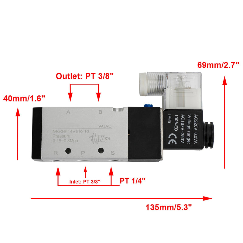 Electroválvula eléctrica neumática 4V310-10 2 posiciones 5 vías PT 3/8"