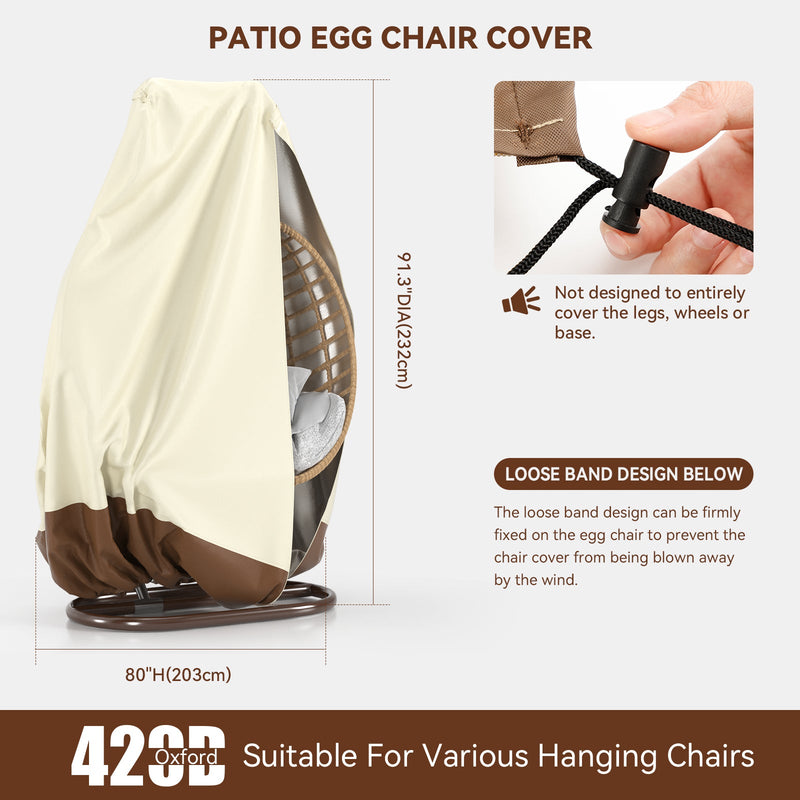 Patio Egg Stoltrekk Utendørs Hengende Dobbel Basket Egg Swing Cover Vanntett