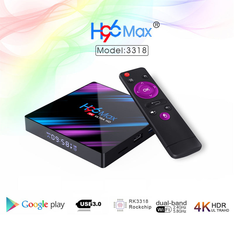 H96MAX Android 10 64GB ROM 4GB RAM 4K WIFI Nätverksmediaspelare TV-BOX EU-kontakt