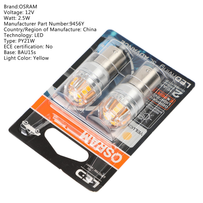 2x para OSRAM 9456Y carro lâmpadas auxiliares LED PY21W 12V2.5W BAU15S