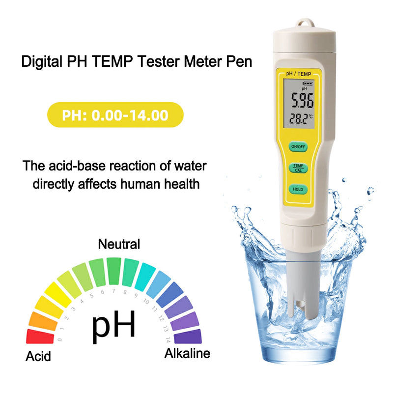 Digitaler PH-TEMP-Tester-Messstift für Aquarium, Pool, Wein, Wasser, Labor, Lebensmittel