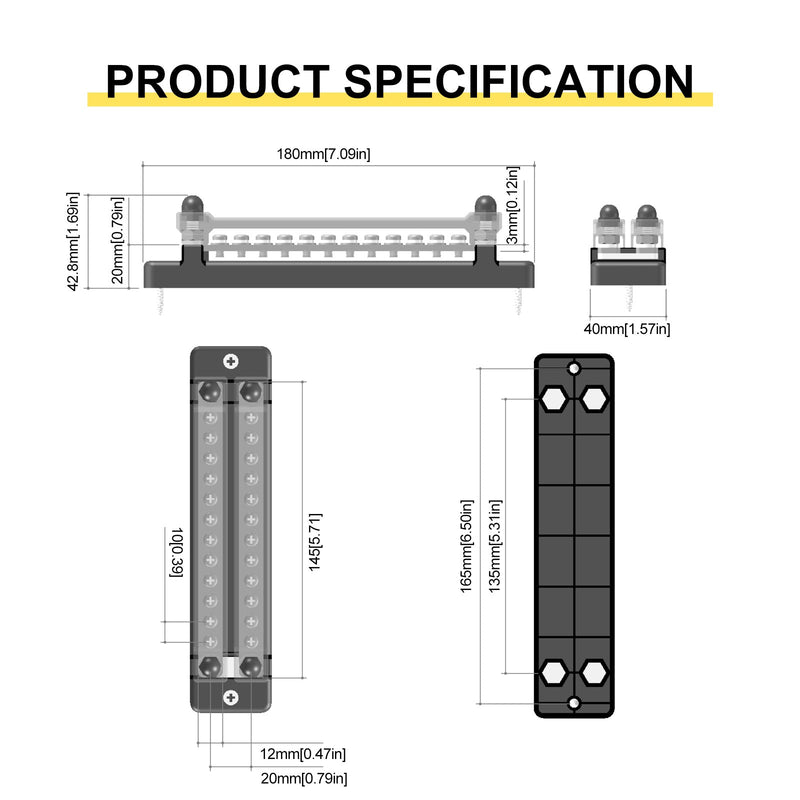 2/4/6/12-Wege-zweireihiges Auto-Sammelschienenblock-Verteilerterminal für Auto-Marine